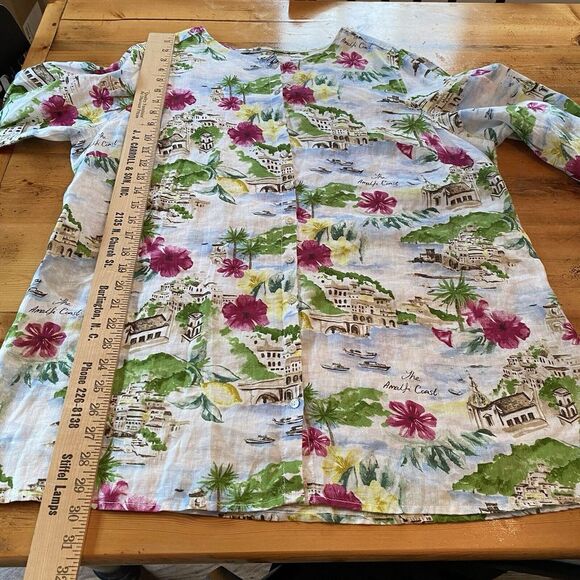 Cynthia Rowley Blouse Womens 1X Almalfi Coast Linen Floral Button Resort wear - Picture 8 of 10